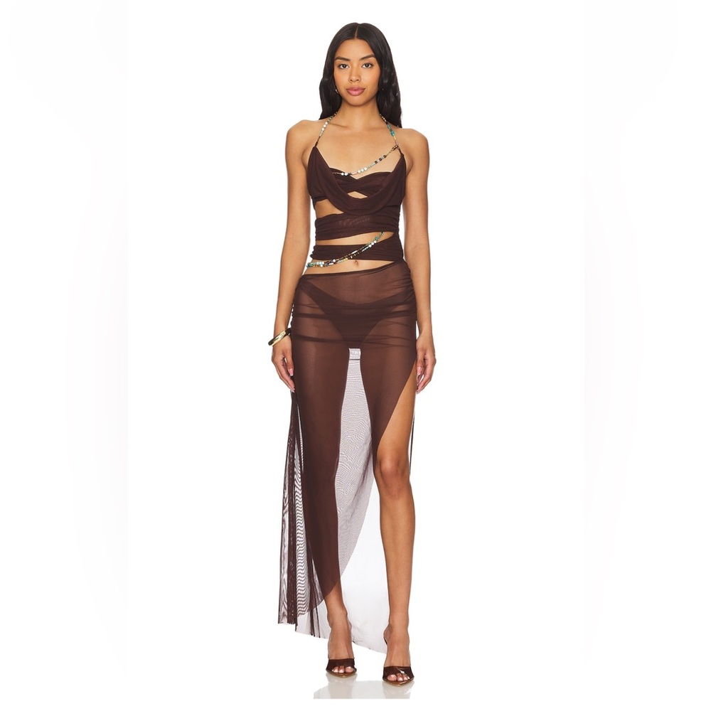 Jaded London Brown Sheer Maxi Dress